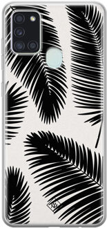 Casimoda Samsung Galaxy A21s siliconen telefoonhoesje - Palm leaves silhouette Zwart, Wit