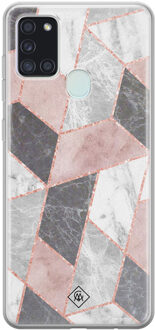 Casimoda Samsung Galaxy A21s siliconen telefoonhoesje - Stone grid Blauw, Goudkleurig