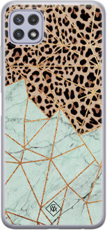Casimoda Samsung Galaxy A22 5G siliconen hoesje - Luipaard marmer mint Bruin/beige, Mint