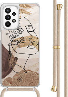 Casimoda Samsung Galaxy A23 hoesje met koord - Abstract gezicht bruin Bruin/beige