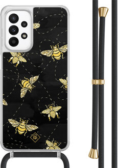 Casimoda Samsung Galaxy A23 hoesje met koord - Bee happy Zwart