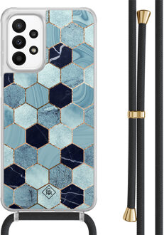 Casimoda Samsung Galaxy A23 hoesje met koord - Blue cubes Blauw