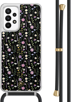 Casimoda Samsung Galaxy A23 hoesje met koord - Flower fantasy Zwart