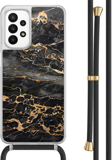 Casimoda Samsung Galaxy A23 hoesje met koord - Marmer grijs brons Zwart