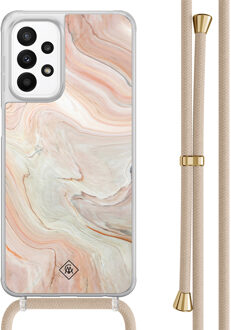 Casimoda Samsung Galaxy A23 hoesje met koord - Marmer waves Bruin/beige