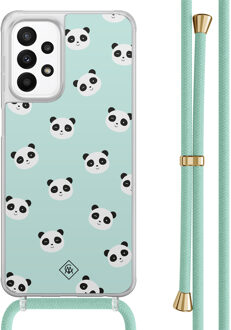 Casimoda Samsung Galaxy A23 hoesje met koord - Panda print Mint