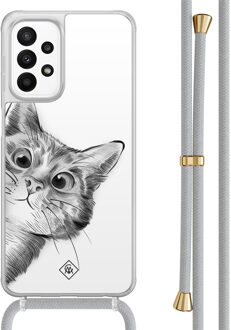 Casimoda Samsung Galaxy A23 hoesje met koord - Peekaboo kat Wit