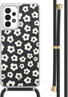 Casimoda Samsung Galaxy A23 hoesje met koord - Retro bloempjes Zwart