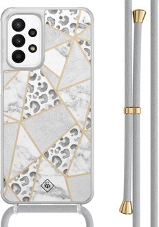 Casimoda Samsung Galaxy A23 hoesje met koord - Stone & leopard Grijs/zilverkleurig
