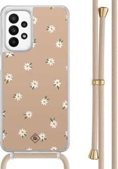 Casimoda Samsung Galaxy A23 hoesje met koord - Sweet daisies Bruin/beige
