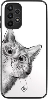 Casimoda Samsung Galaxy A23 hoesje - Peekaboo kat Grijs/zilverkleurig
