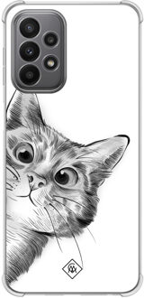 Casimoda Samsung Galaxy A23 shockproof hoesje - Kat kiekeboe Grijs/zilverkleurig
