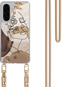 Casimoda Samsung Galaxy A26 hoesje met beige koord - Abstract gezicht bruin Bruin/beige