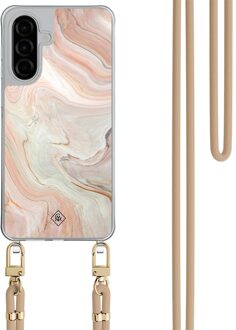 Casimoda Samsung Galaxy A26 hoesje met beige koord - Marmer waves Bruin/beige