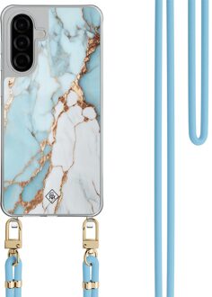 Casimoda Samsung Galaxy A26 hoesje met blauw koord - Marmer lichtblauw
