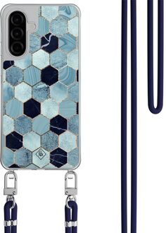 Casimoda Samsung Galaxy A26 hoesje met donkerblauw koord - Blue cubes