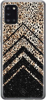 Casimoda Samsung Galaxy A31 siliconen hoesje - Chevron luipaard Zwart, Bruin/beige