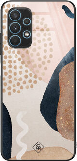 Casimoda Samsung Galaxy A32 4G glazen hardcase - Abstract dots Bruin/beige