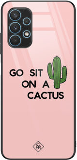 Casimoda Samsung Galaxy A32 4G glazen hardcase - Go sit on a cactus Roze