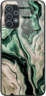 Casimoda Samsung Galaxy A32 4G glazen hardcase - Green waves Groen