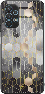 Casimoda Samsung Galaxy A32 4G glazen hardcase - Grey cubes Grijs/zilverkleurig