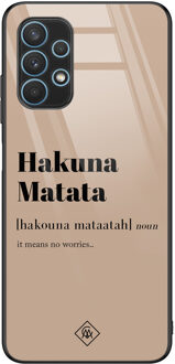 Casimoda Samsung Galaxy A32 4G glazen hardcase - Hakuna Matata Bruin/beige
