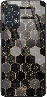 Casimoda Samsung Galaxy A32 4G glazen hardcase - Hexagons zwart