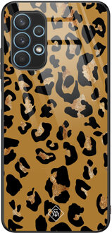 Casimoda Samsung Galaxy A32 4G glazen hardcase - Jungle wildcat Bruin/beige