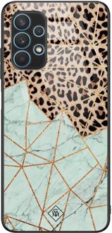 Casimoda Samsung Galaxy A32 4G glazen hardcase - Luipaard marmer mint Bruin/beige, Blauw