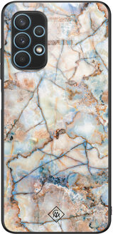 Casimoda Samsung Galaxy A32 4G glazen hardcase - Marmer bruin blauw Bruin/beige, Blauw