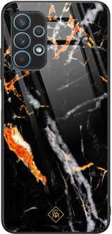 Casimoda Samsung Galaxy A32 4G glazen hardcase - Marmer zwart oranje