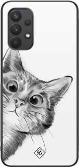Casimoda Samsung Galaxy A32 4G hoesje - Peekaboo kat Zwart, Wit