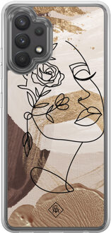 Casimoda Samsung Galaxy A32 4G hybride hoesje - Abstract gezicht bruin Bruin/beige