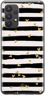 Casimoda Samsung Galaxy A32 4G siliconen telefoonhoesje - Hart streepjes Zwart, Goudkleurig