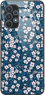 Casimoda Samsung Galaxy A32 5G glazen hardcase - Bloemen blauw