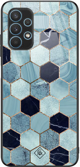 Casimoda Samsung Galaxy A32 5G glazen hardcase - Blue cubes Blauw