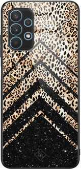 Casimoda Samsung Galaxy A32 5G glazen hardcase - Chevron luipaard Zwart, Bruin/beige