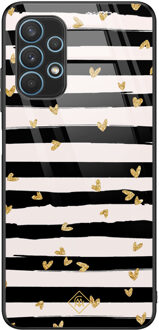 Casimoda Samsung Galaxy A32 5G glazen hardcase - Hart streepjes Zwart