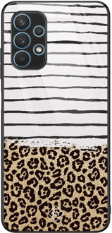 Casimoda Samsung Galaxy A32 5G glazen hardcase - Leopard lines Bruin/beige