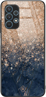 Casimoda Samsung Galaxy A32 5G glazen hardcase - Marmer blauw rosegoud Rosekleurig