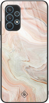Casimoda Samsung Galaxy A32 5G glazen hardcase - Marmer waves Bruin/beige