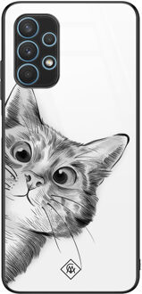 Casimoda Samsung Galaxy A32 5G glazen hardcase - Peekaboo Wit