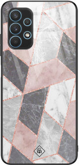 Casimoda Samsung Galaxy A32 5G glazen hardcase - Stone grid Roze