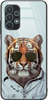 Casimoda Samsung Galaxy A32 5G glazen hardcase - Tijger wild Blauw
