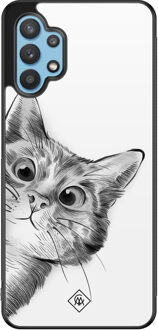 Casimoda Samsung Galaxy A32 5G hoesje - Peekaboo kat Zwart, Wit