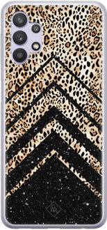 Casimoda Samsung Galaxy A32 5G siliconen hoesje - Chevron luipaard Zwart, Bruin/beige