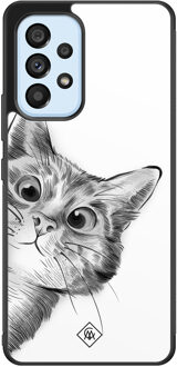 Casimoda Samsung Galaxy A33 hoesje - Peekaboo kat Wit, Grijs/zilverkleurig