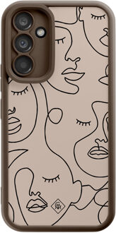 Casimoda Samsung Galaxy A34 bruine case - Abstract faces Bruin/beige