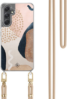 Casimoda Samsung Galaxy A34 hoesje met beige koord - Abstract dots Bruin/beige