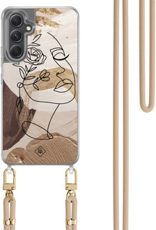Casimoda Samsung Galaxy A34 hoesje met beige koord - Abstract gezicht bruin Bruin/beige